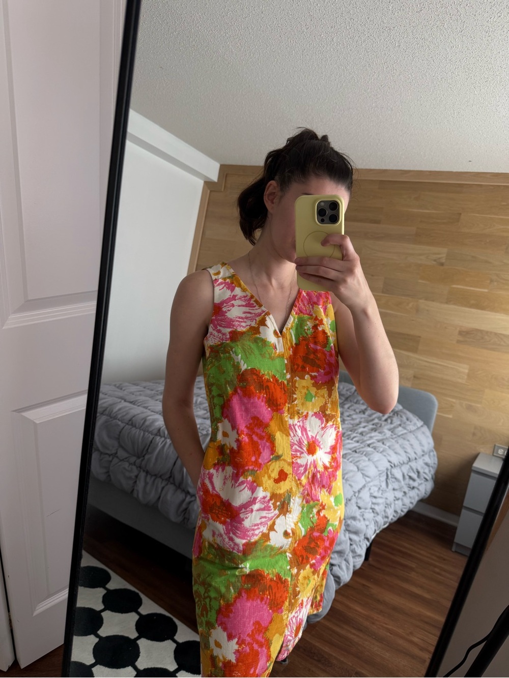 Talbots Floral V-Neck Shift Dress in Pink, Green & Yellow